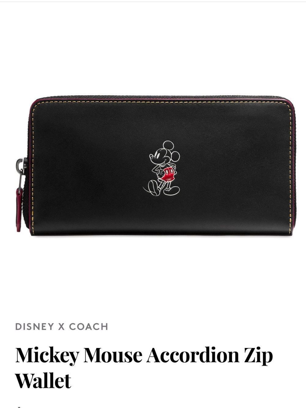 Authentic Coach x Disney Zip Mickey Black Leather Wallet Limited Edition